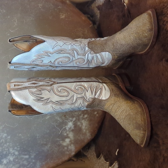 BOULET #2083 metallic leather cowgirl western boots square toe sz 6.5 like new - Picture 10 of 16